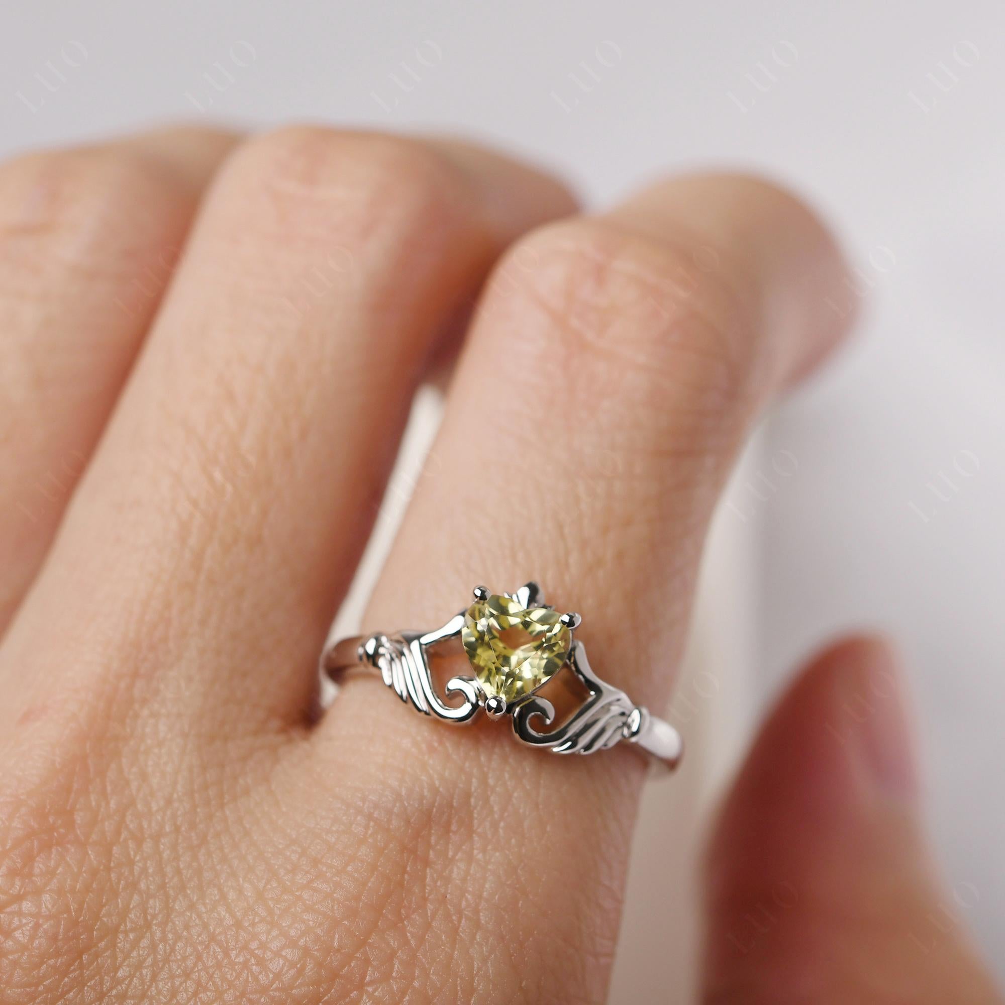 Heart Shaped Lemon Quartz Claddagh Ring - LUO Jewelry 