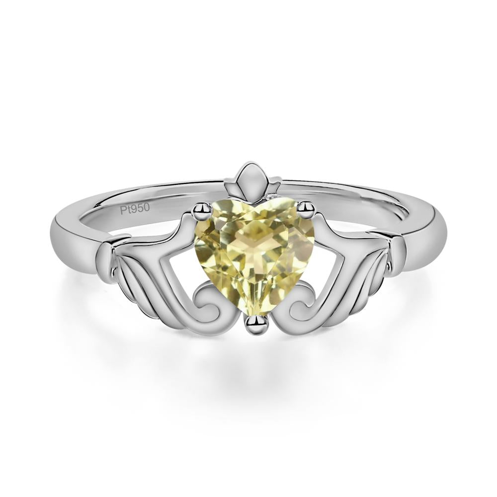 Heart Shaped Lemon Quartz Claddagh Ring - LUO Jewelry #metal_platinum