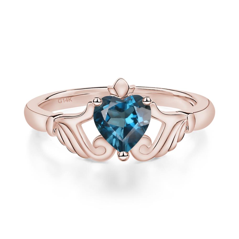 London Blue Topaz Claddagh Ring - LUO Jewelry #metal_14k rose gold