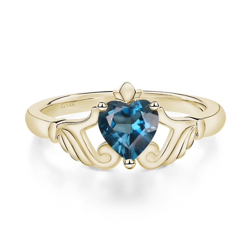 London Blue Topaz Claddagh Ring - LUO Jewelry #metal_14k yellow gold