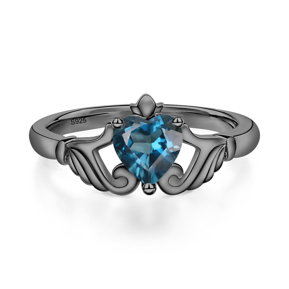 London Blue Topaz Claddagh Ring - LUO Jewelry #metal_black finish sterling silver