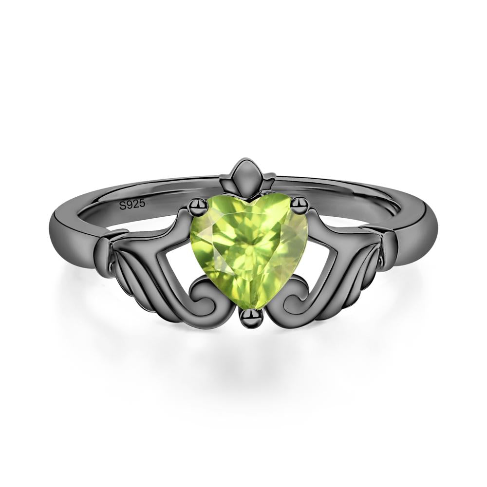 Peridot Women's Claddagh Ring - LUO Jewelry #metal_black finish sterling silver