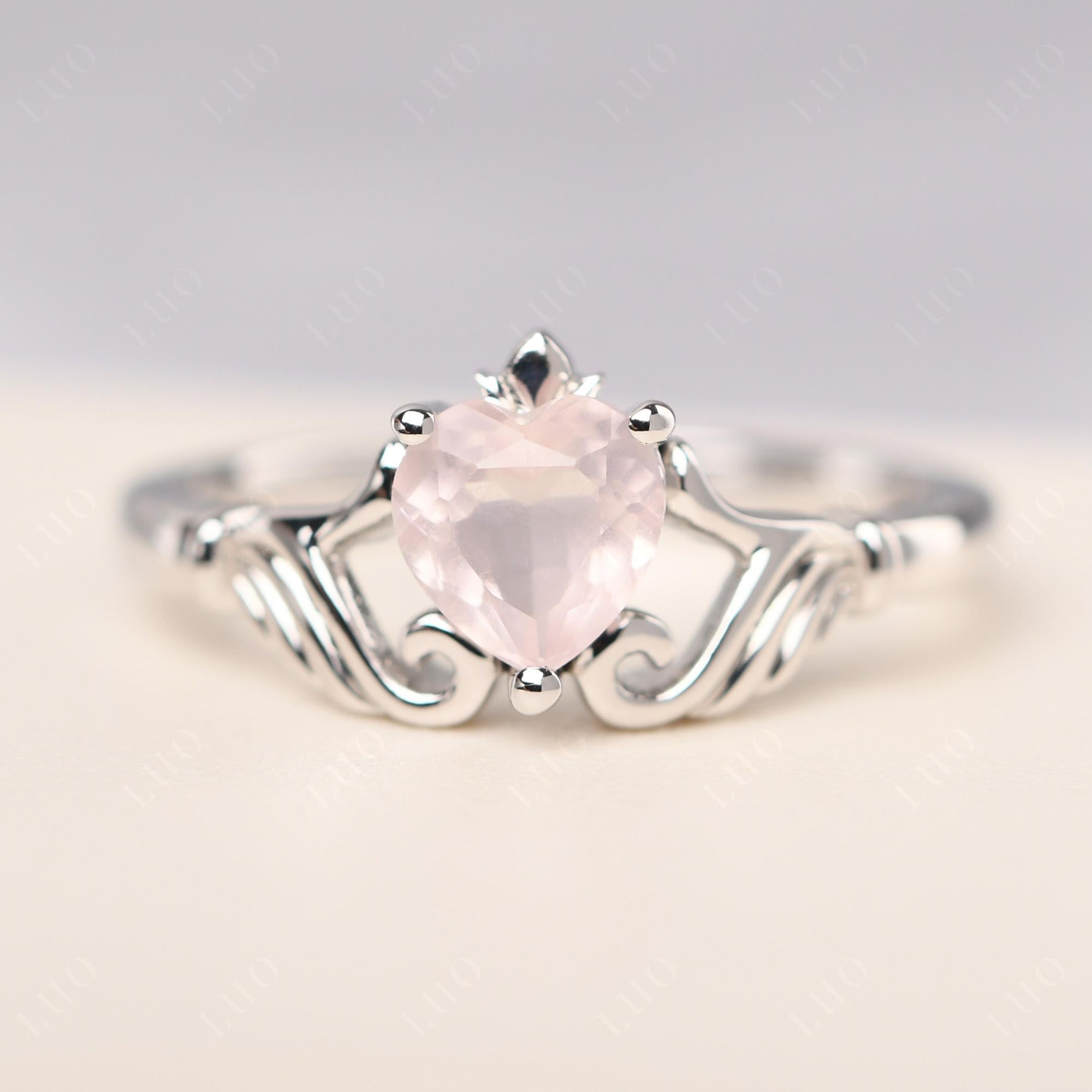 Heart Shaped Rose Quartz Claddagh Ring - LUO Jewelry 