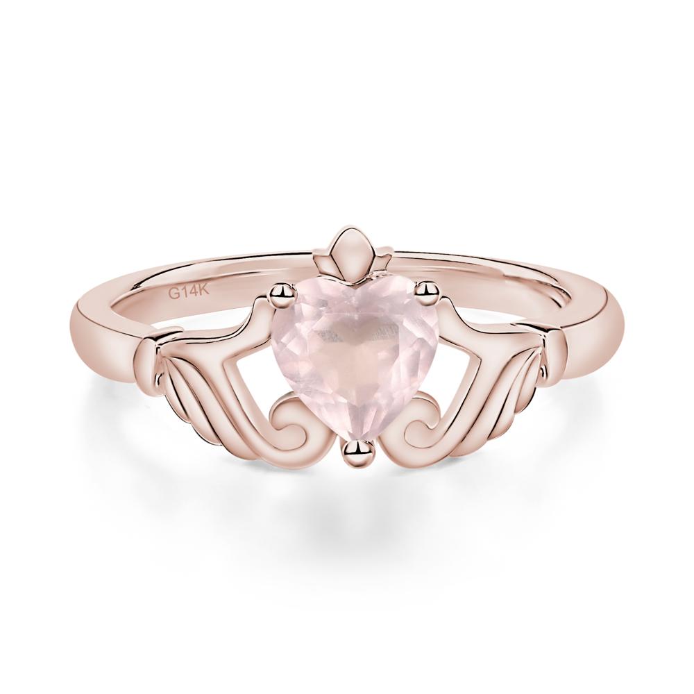 Heart Shaped Rose Quartz Claddagh Ring - LUO Jewelry #metal_14k rose gold