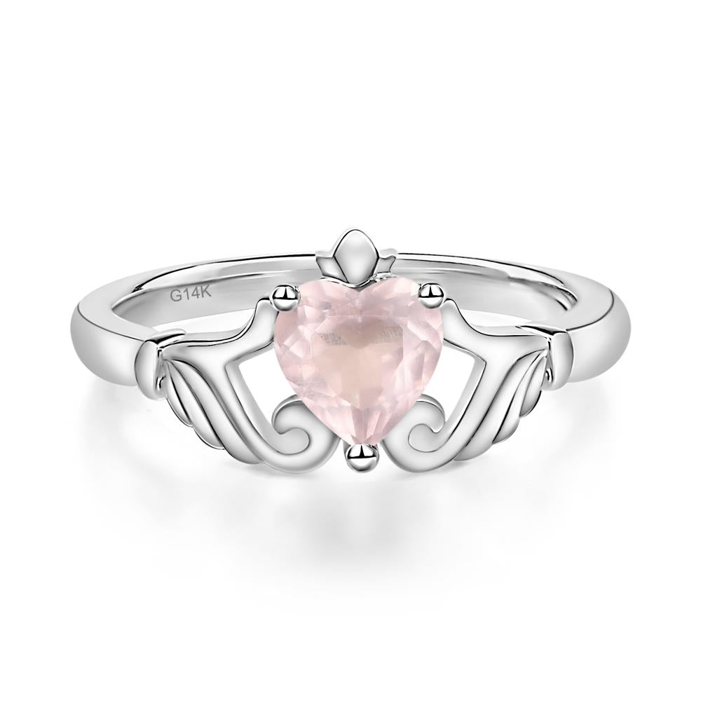 Heart Shaped Rose Quartz Claddagh Ring - LUO Jewelry #metal_14k white gold