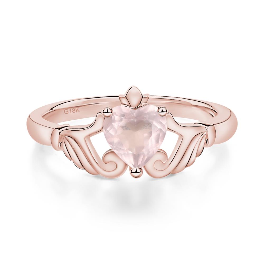 Heart Shaped Rose Quartz Claddagh Ring - LUO Jewelry #metal_18k rose gold