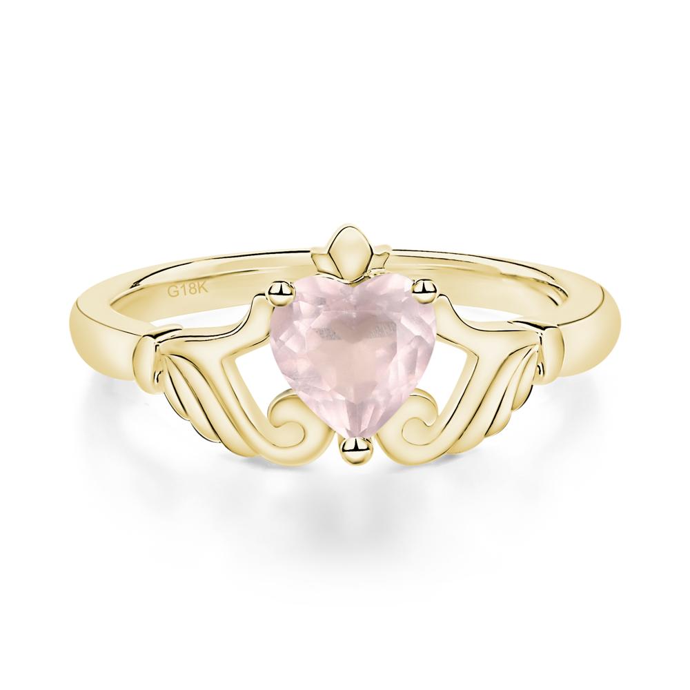 Heart Shaped Rose Quartz Claddagh Ring - LUO Jewelry #metal_18k yellow gold