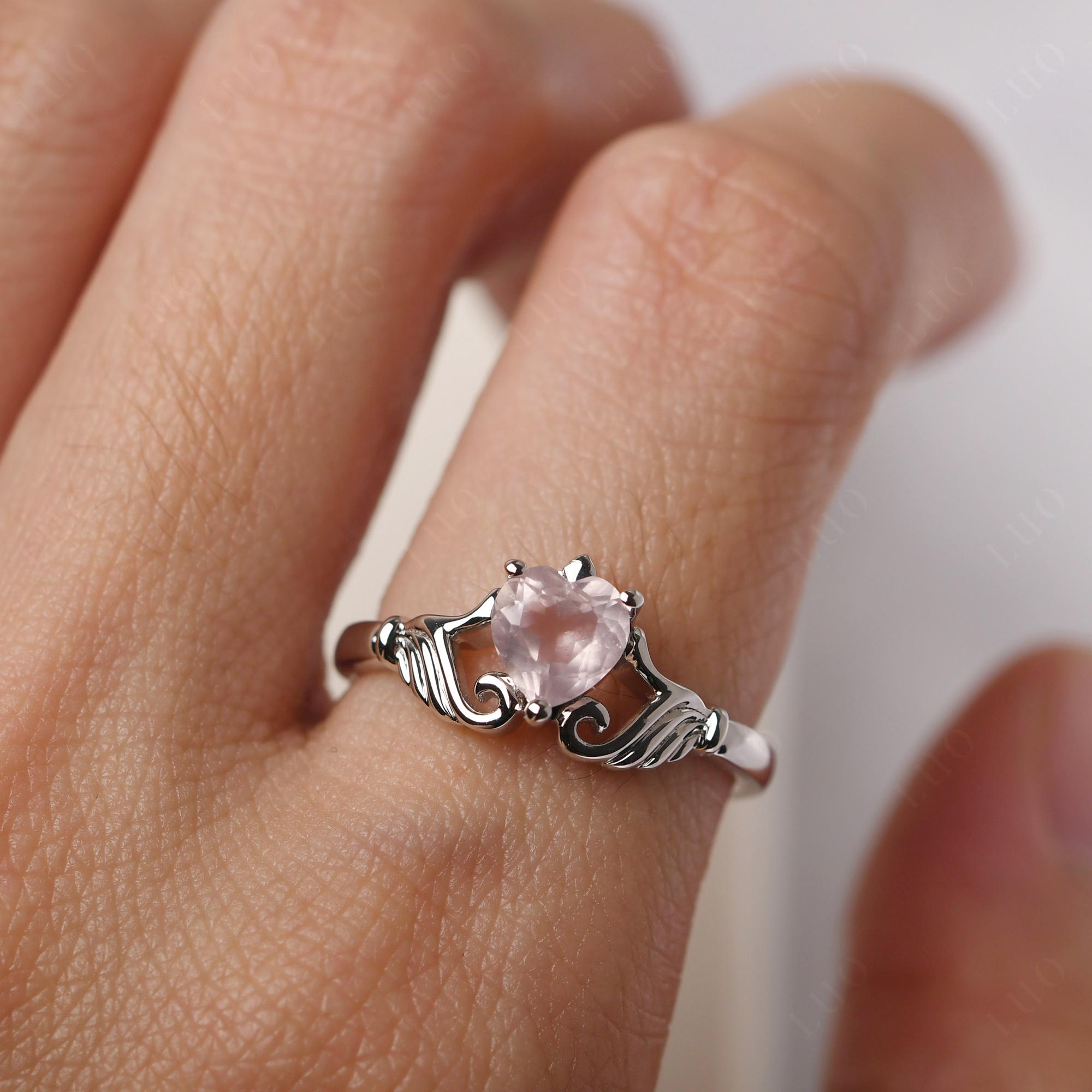 Heart Shaped Rose Quartz Claddagh Ring - LUO Jewelry 