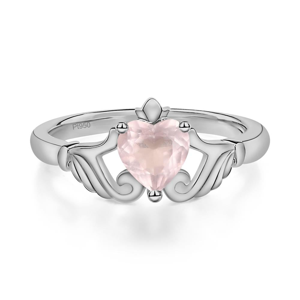 Heart Shaped Rose Quartz Claddagh Ring - LUO Jewelry #metal_platinum