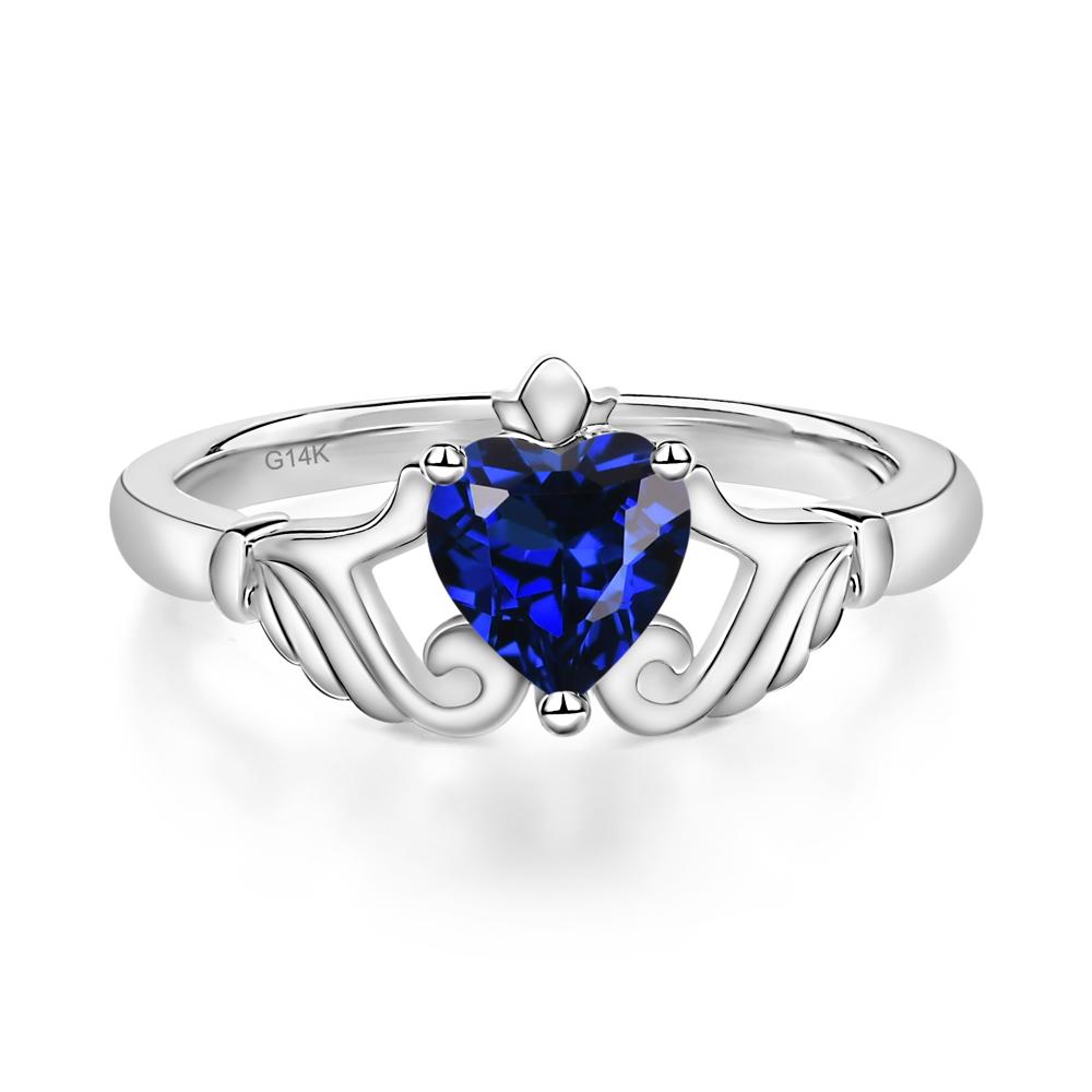 Sapphire Claddagh Engagement Ring - LUO Jewelry #metal_14k white gold