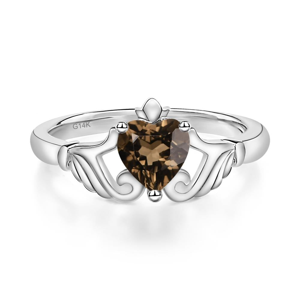 Smoky Quartz Women's Claddagh Ring - LUO Jewelry #metal_14k white gold