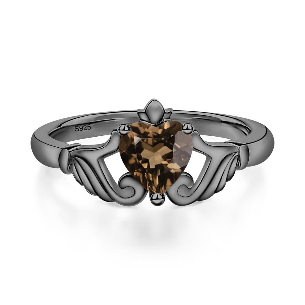 Smoky Quartz Women's Claddagh Ring - LUO Jewelry #metal_black finish sterling silver