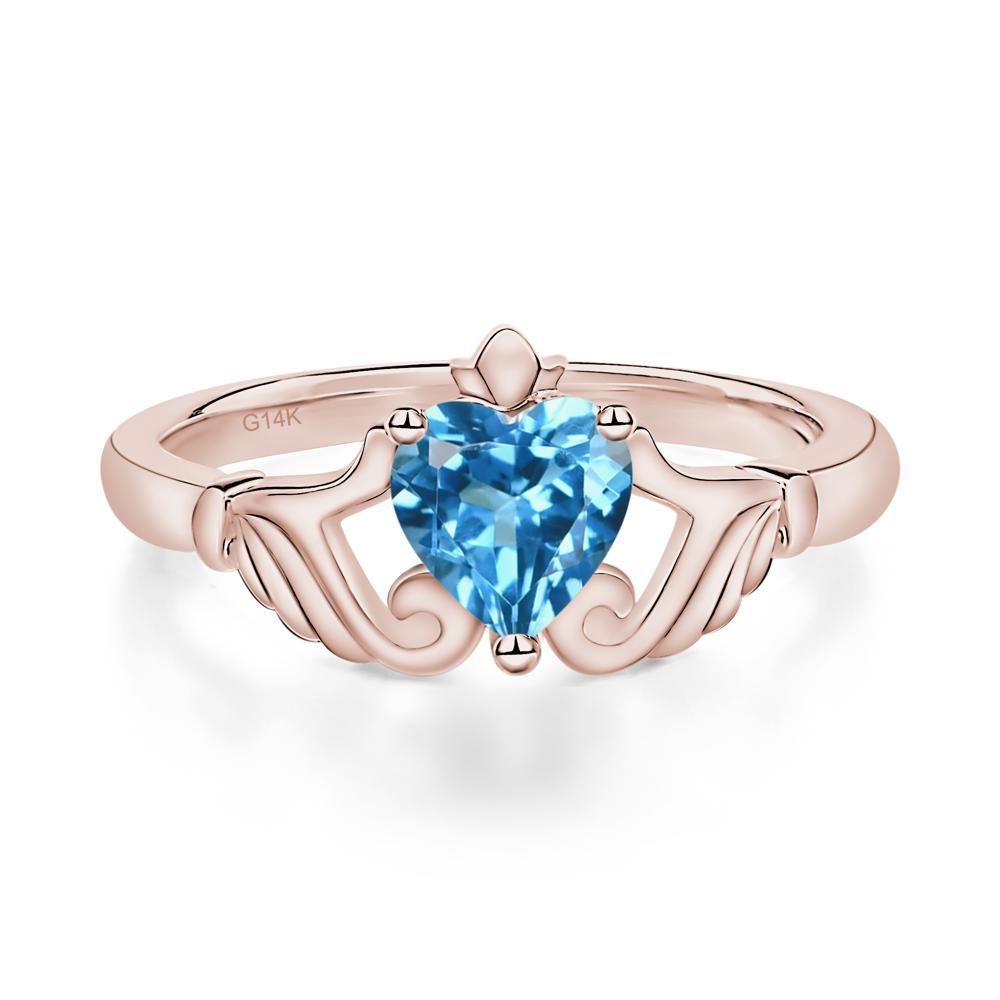 Heart Shaped Swiss Blue Topaz Claddagh Ring - LUO Jewelry #metal_14k rose gold