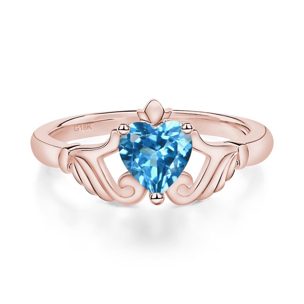 Heart Shaped Swiss Blue Topaz Claddagh Ring - LUO Jewelry #metal_18k rose gold