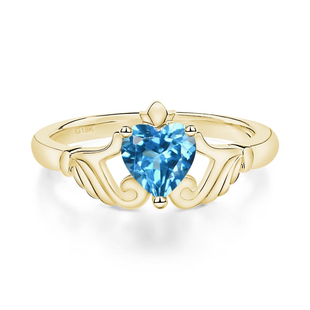 Heart Shaped Swiss Blue Topaz Claddagh Ring - LUO Jewelry #metal_18k yellow gold