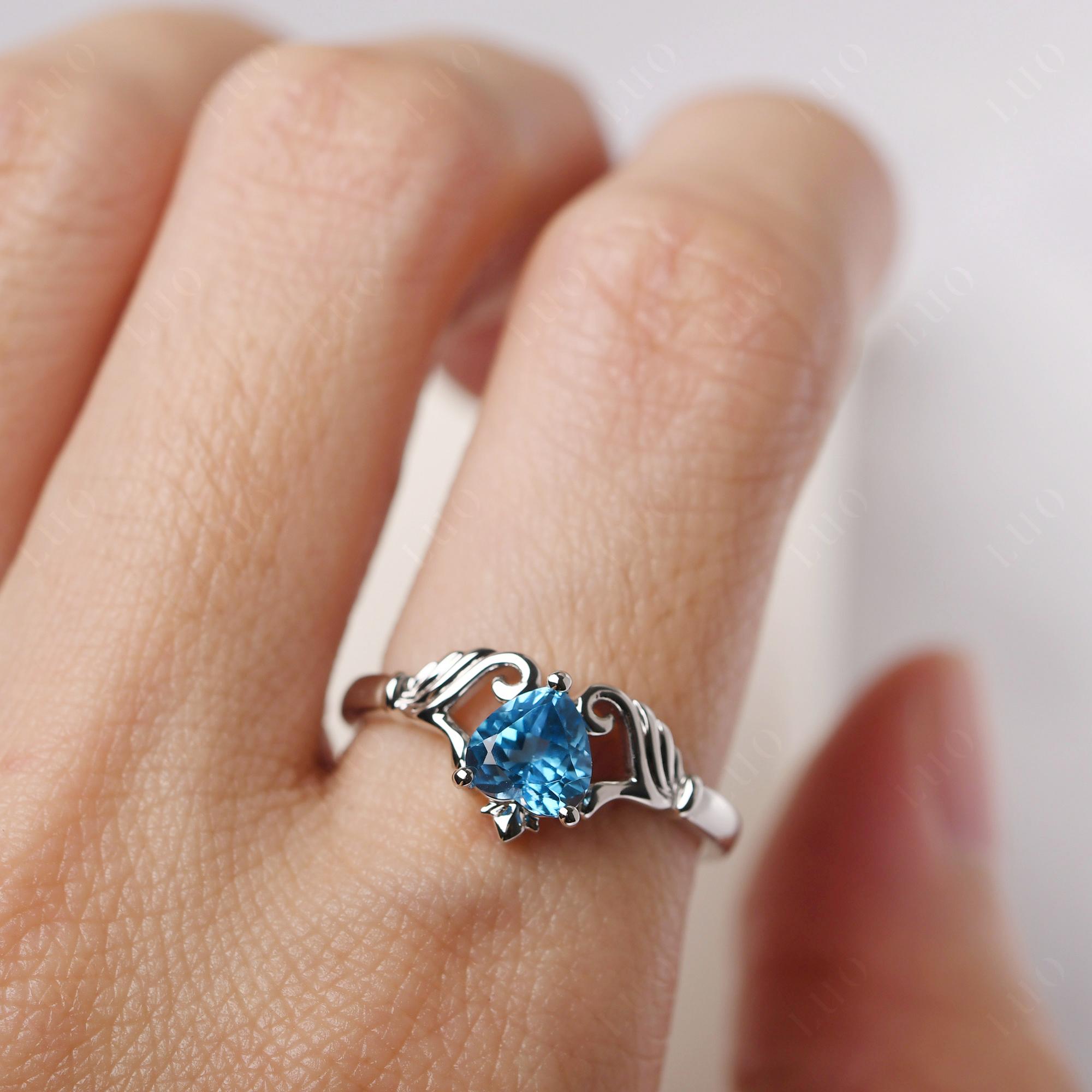 Heart Shaped Swiss Blue Topaz Claddagh Ring - LUO Jewelry 