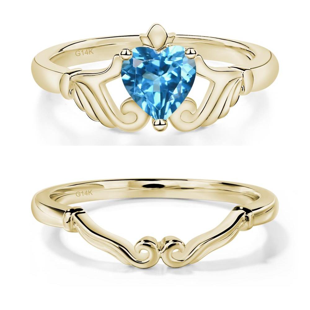 Heart Shaped Swiss Blue Topaz Claddagh Ring - LUO Jewelry #metal_xxxxx