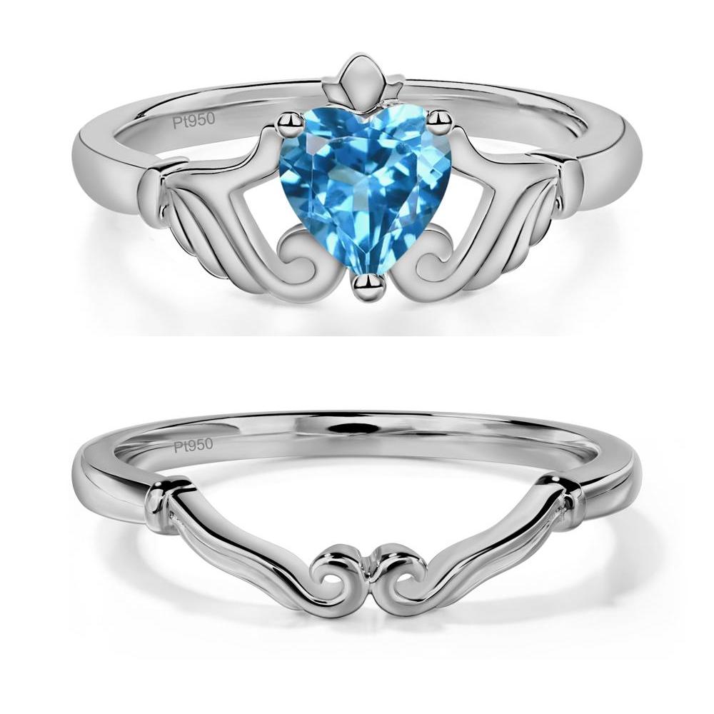 Heart Shaped Swiss Blue Topaz Claddagh Ring - LUO Jewelry #metal_xxxxx