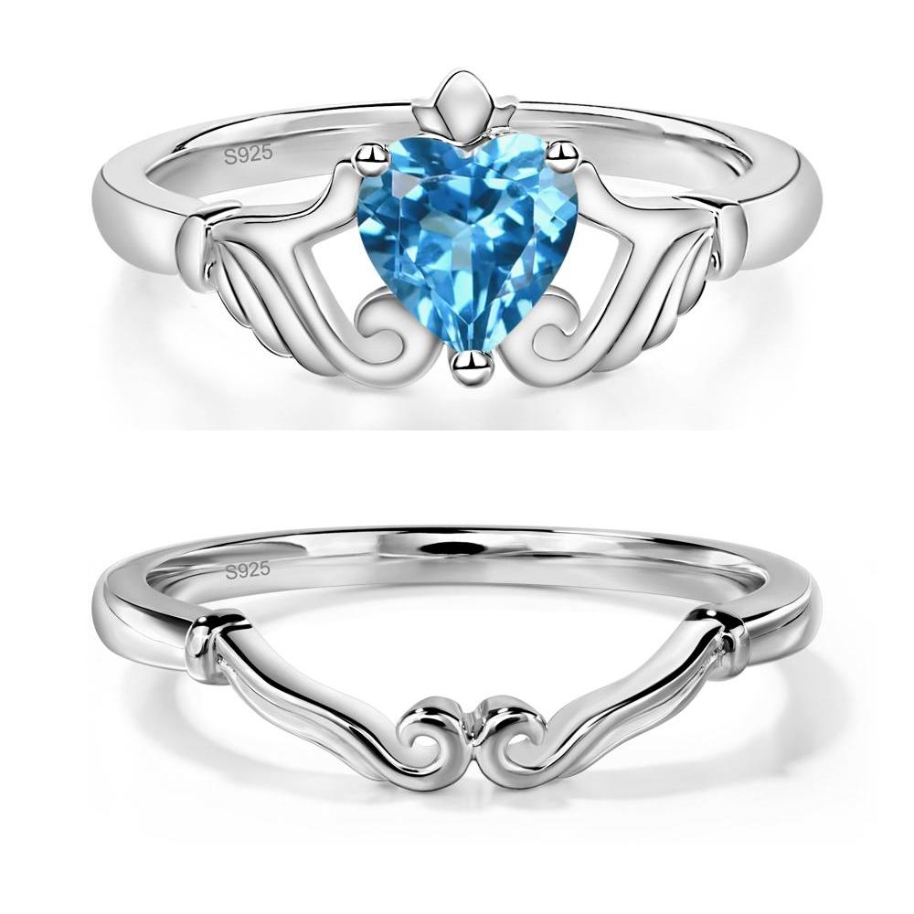 Heart Shaped Swiss Blue Topaz Claddagh Ring - LUO Jewelry #metal_xxxxx