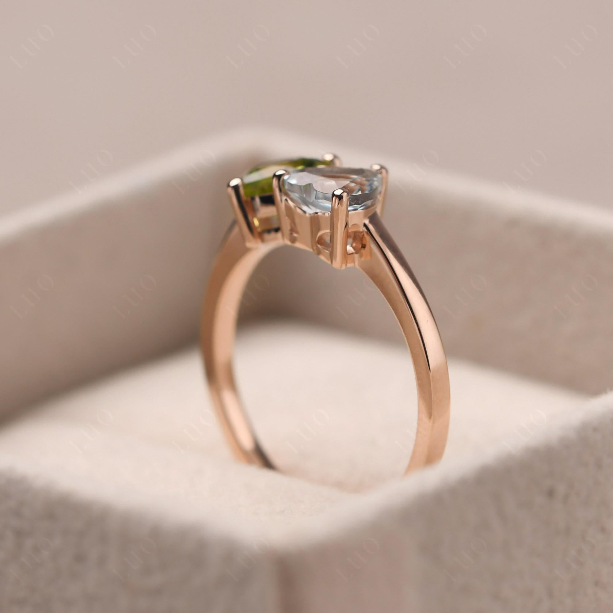 Heart Shape Aquamarine and Peridot Toi Et Moi Ring | LUO Jewelry