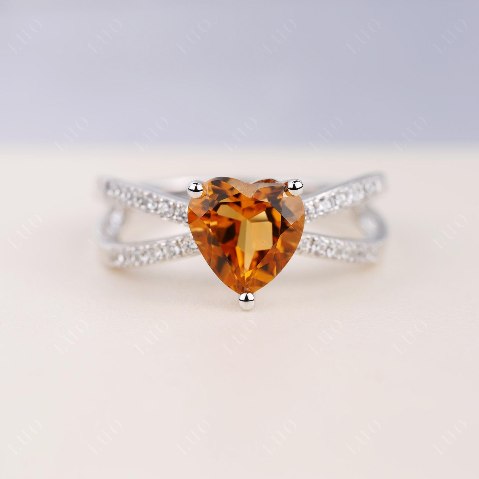 Heart Shaped Citrine Ring Split Shank - LUO Jewelry 