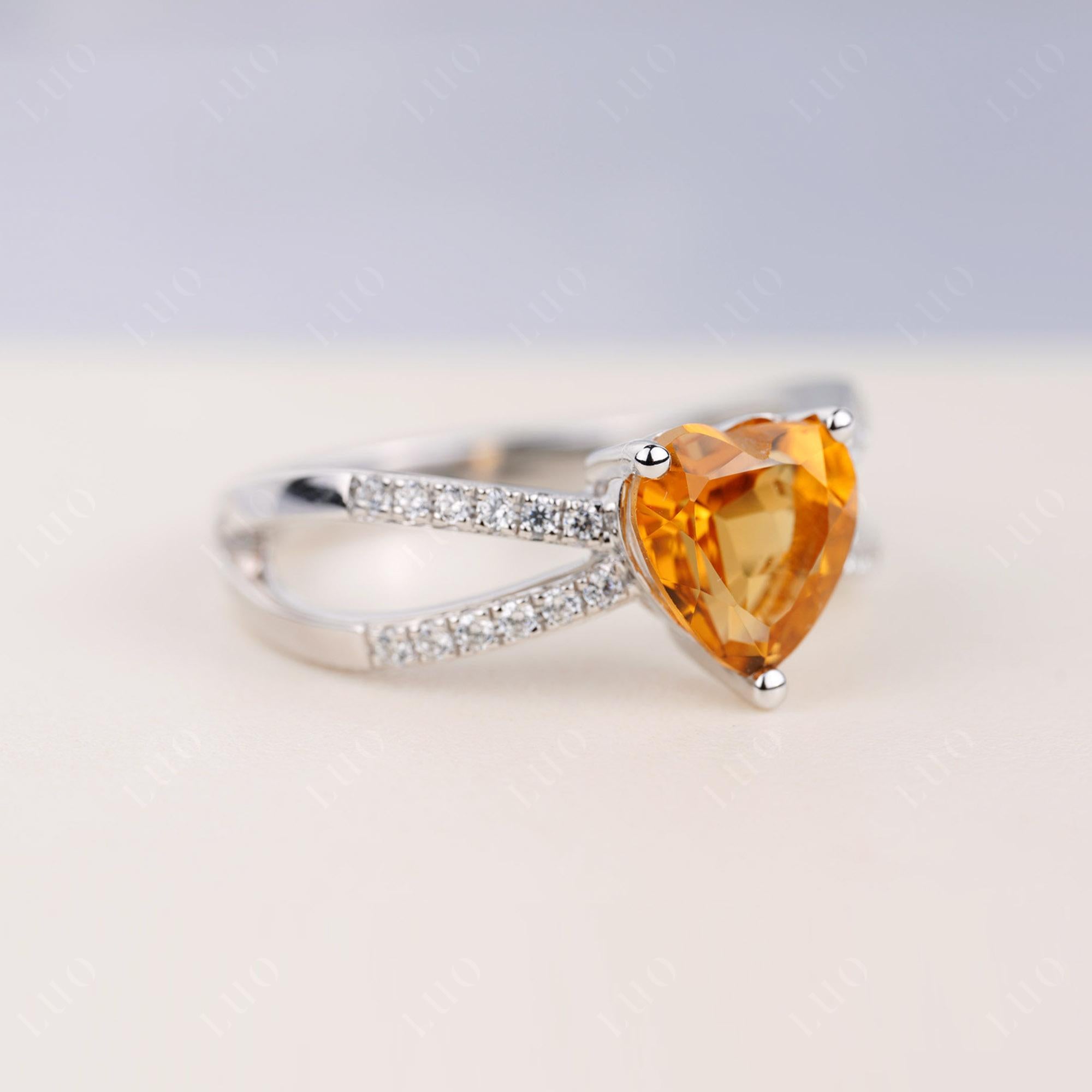 Heart Shaped Citrine Ring Split Shank - LUO Jewelry 