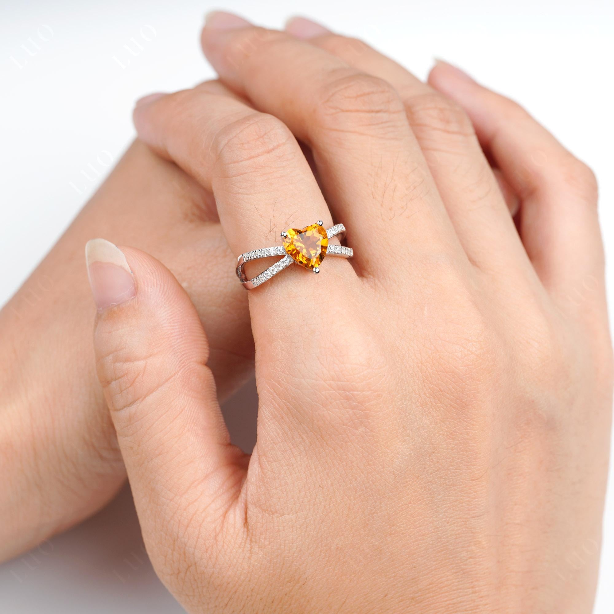 Heart Shaped Citrine Ring Split Shank - LUO Jewelry 