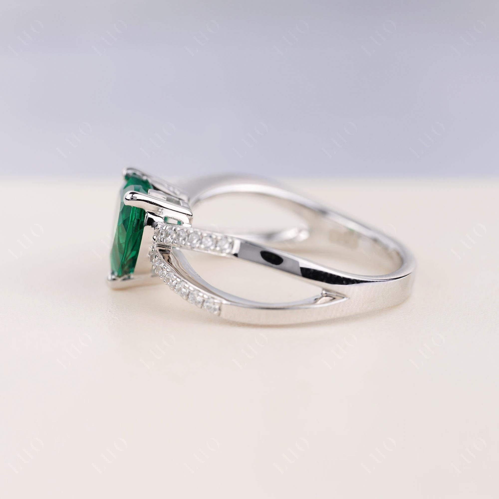 Heart Shaped Emerald Ring Split Shank - LUO Jewelry 