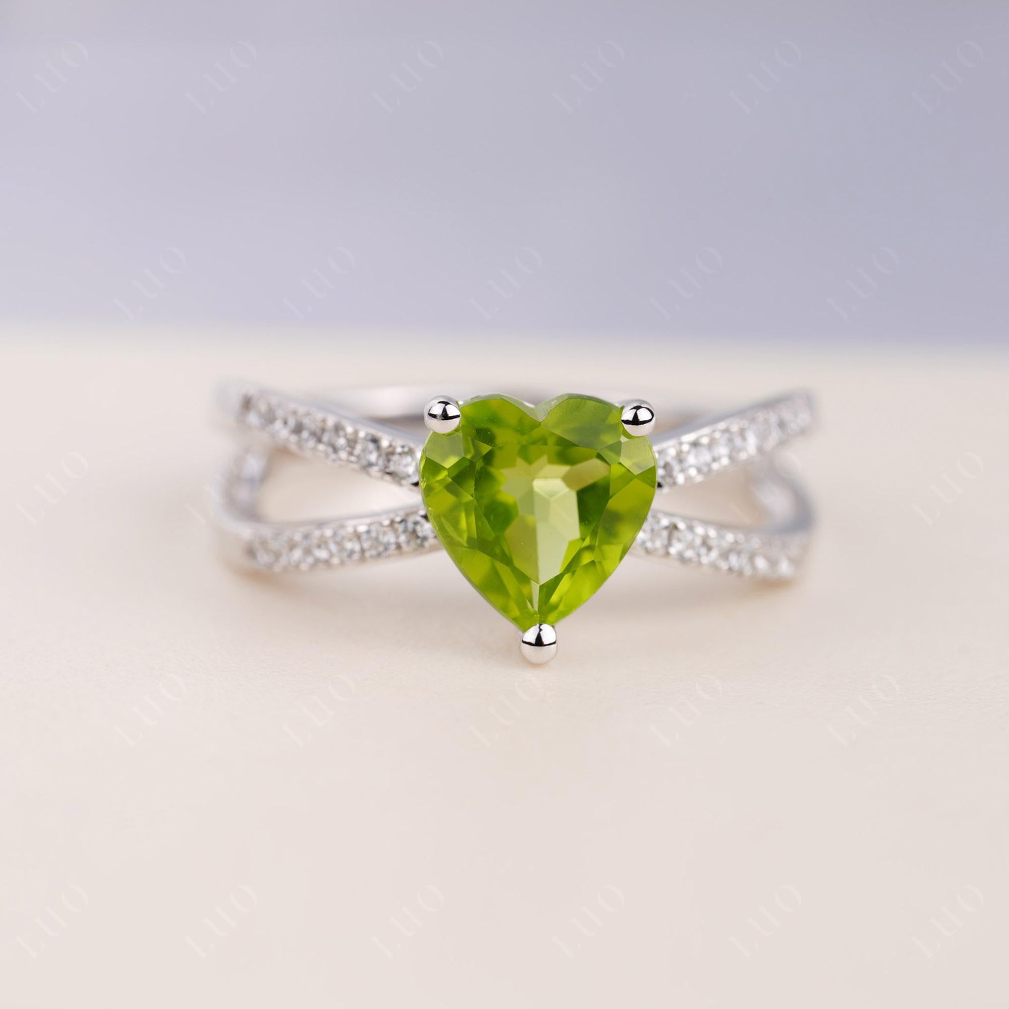 Heart Shaped Peridot Ring Split Shank - LUO Jewelry 