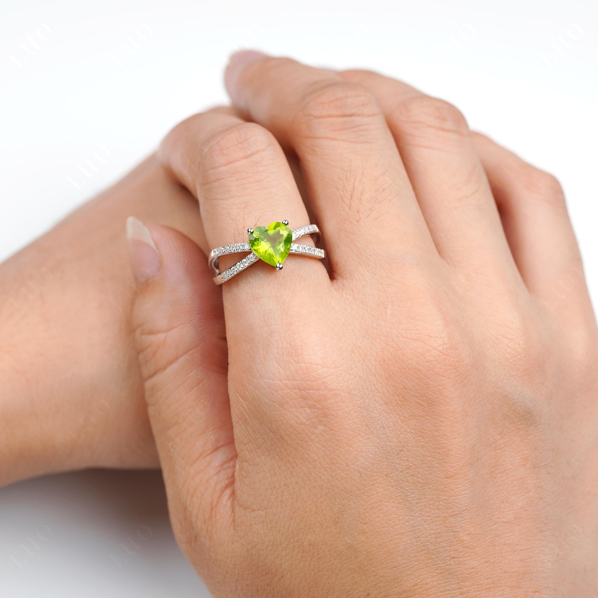 Heart Shaped Peridot Ring Split Shank - LUO Jewelry 