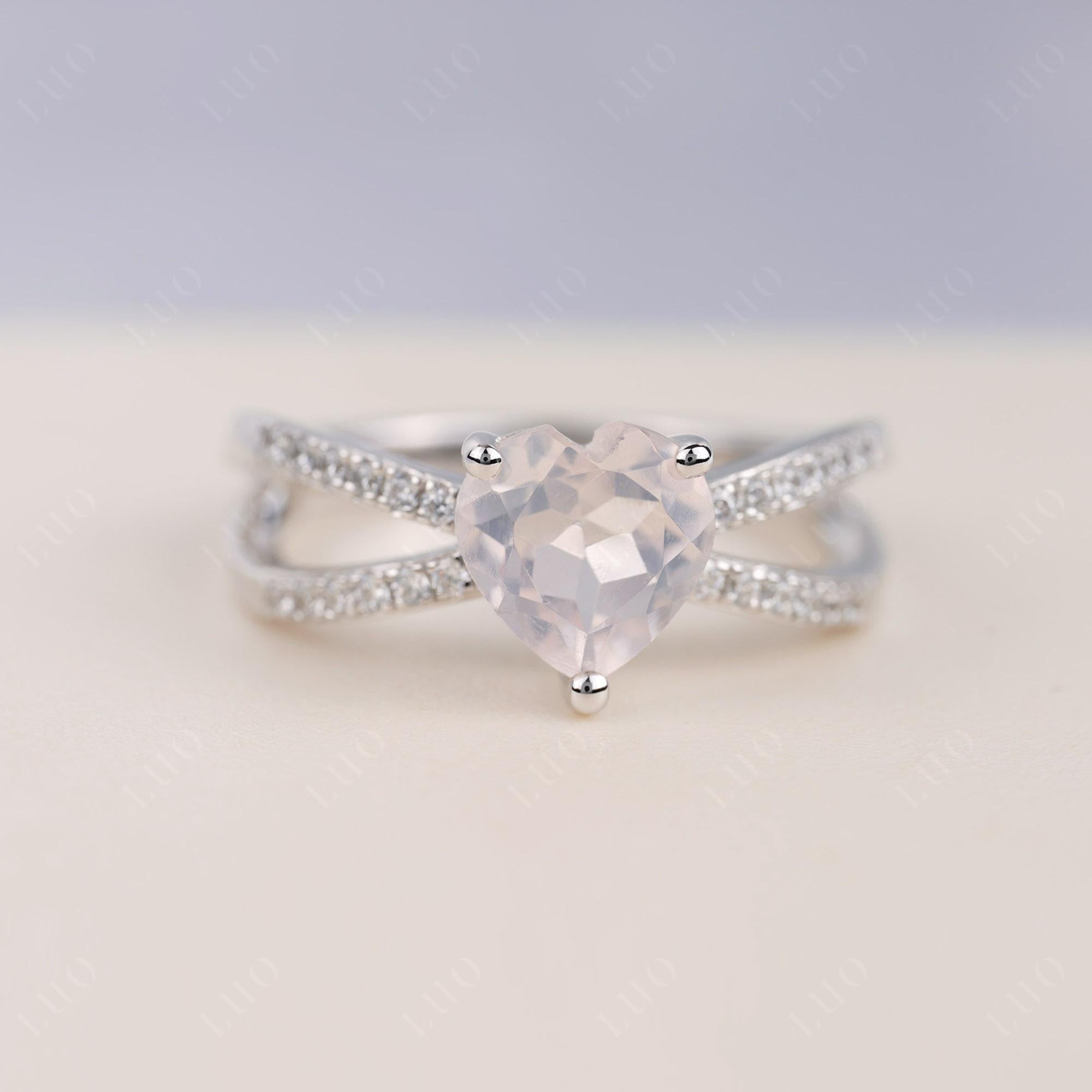 Heart Shaped Rose Quartz Ring Split Shank - LUO Jewelry 