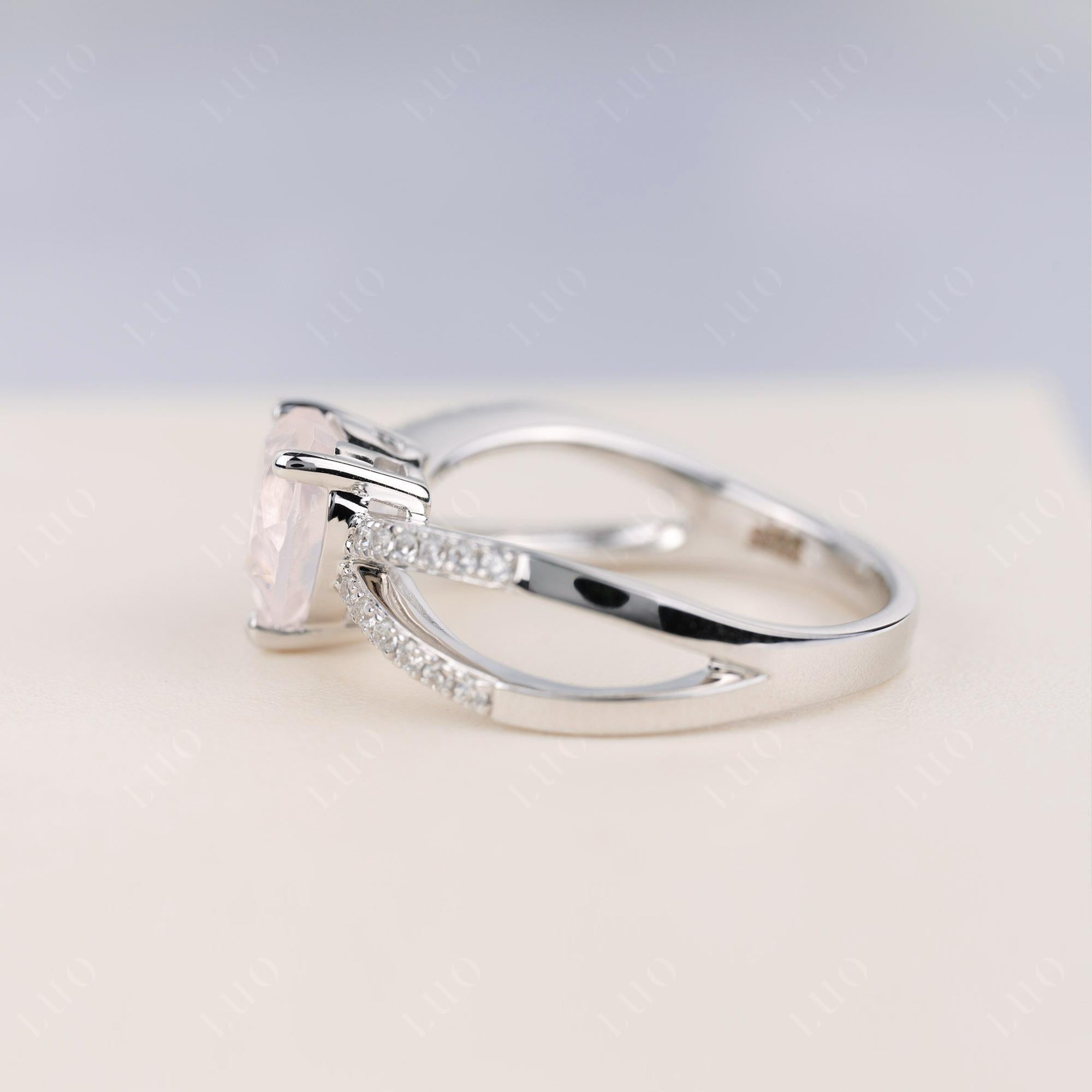 Heart Shaped Rose Quartz Ring Split Shank - LUO Jewelry 