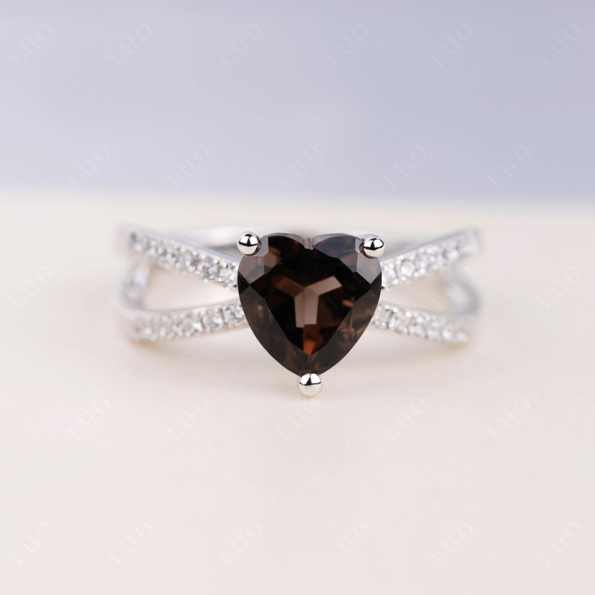 Heart Shaped Smoky Quartz Ring Split Shank - LUO Jewelry 