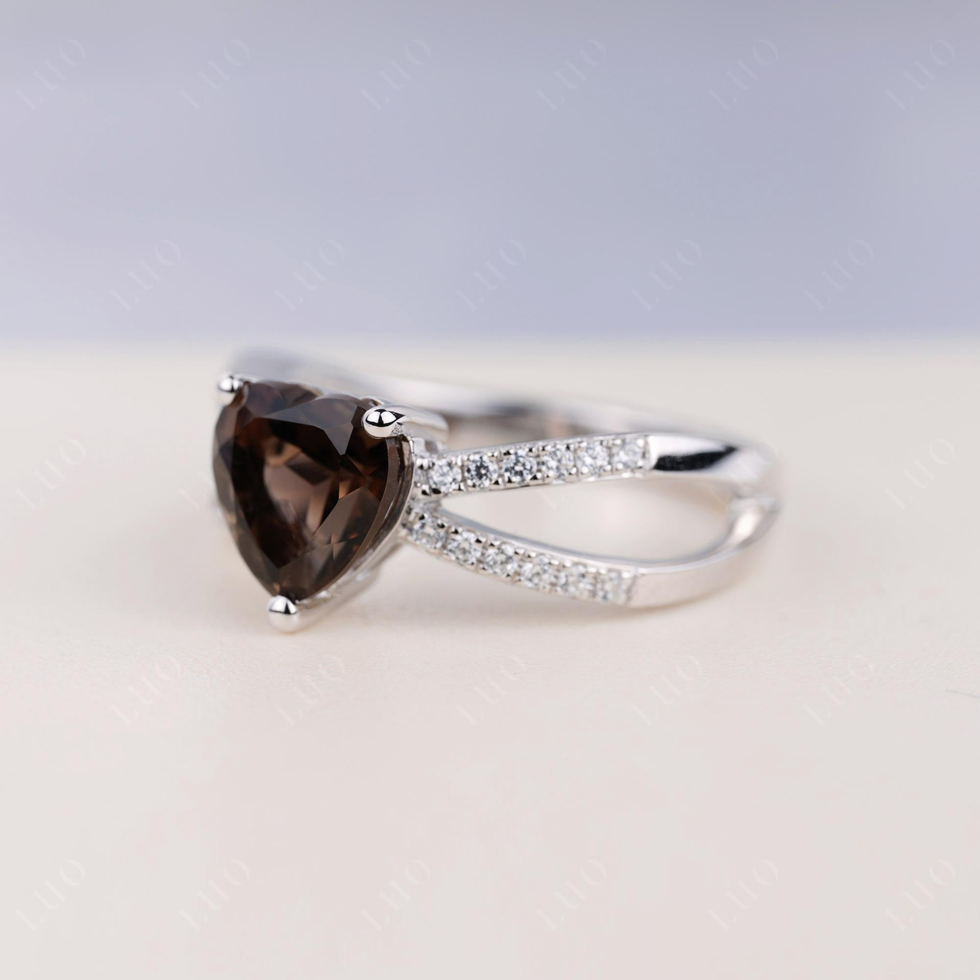 Heart Shaped Smoky Quartz Ring Split Shank - LUO Jewelry 