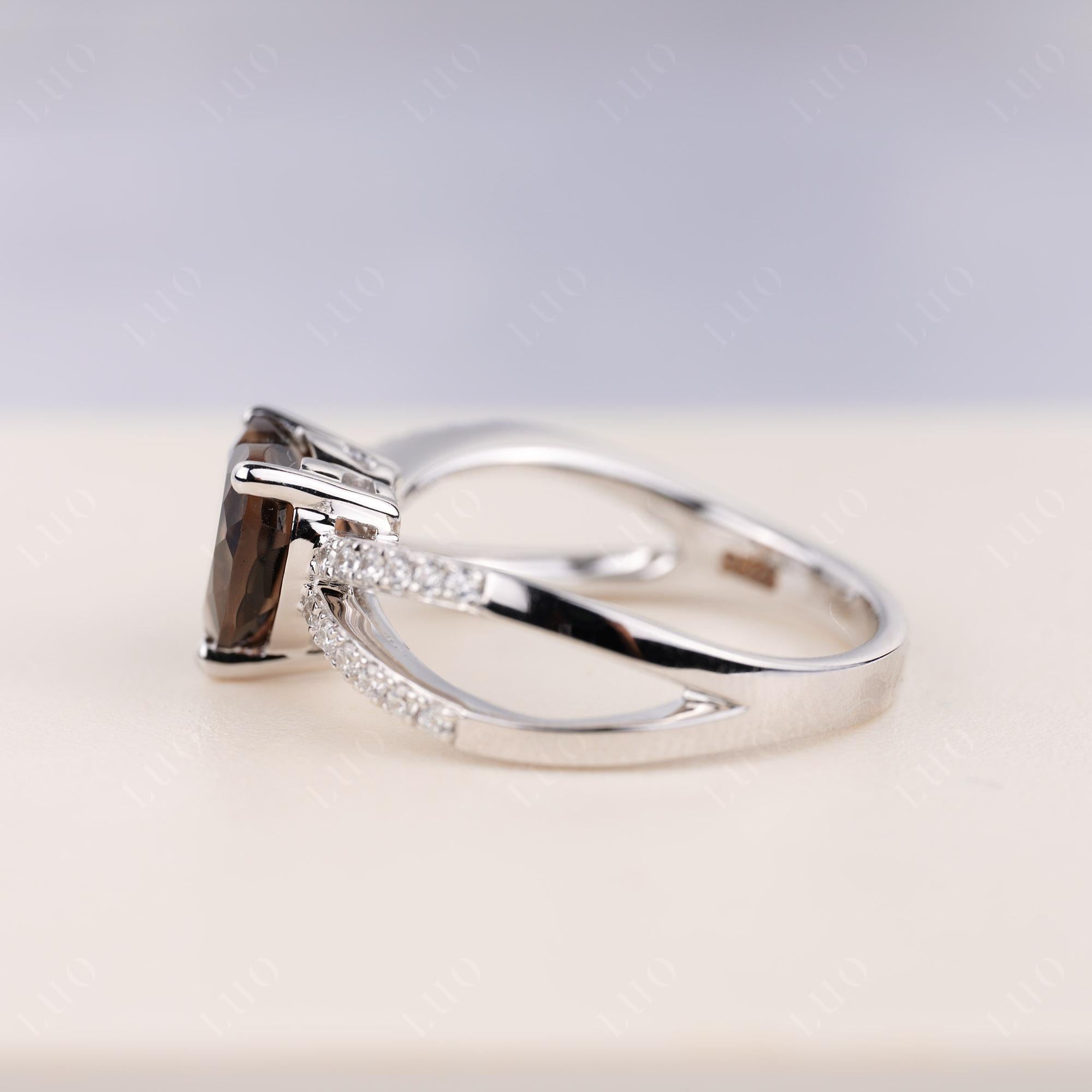 Heart Shaped Smoky Quartz Ring Split Shank - LUO Jewelry 