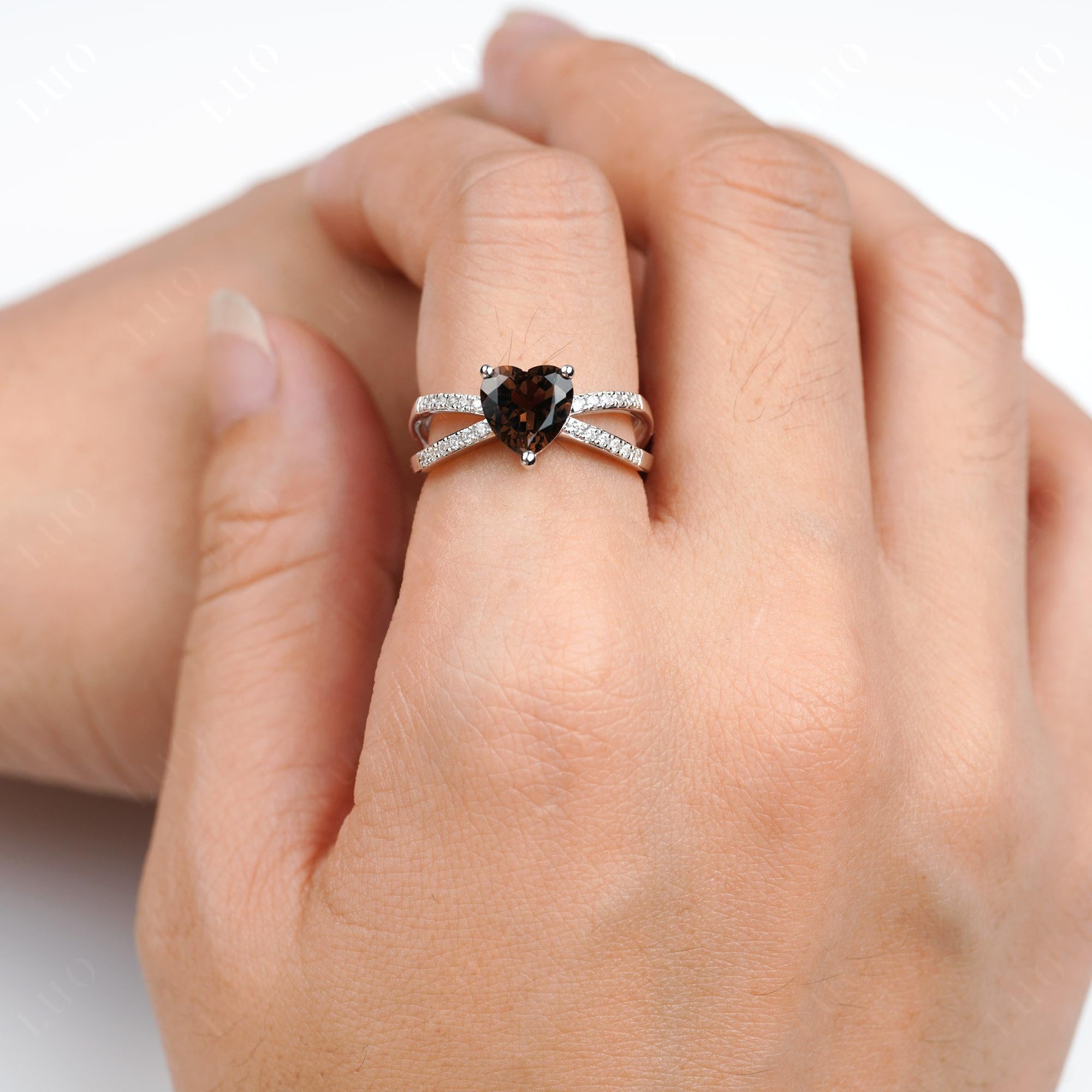 Heart Shaped Smoky Quartz Ring Split Shank - LUO Jewelry 