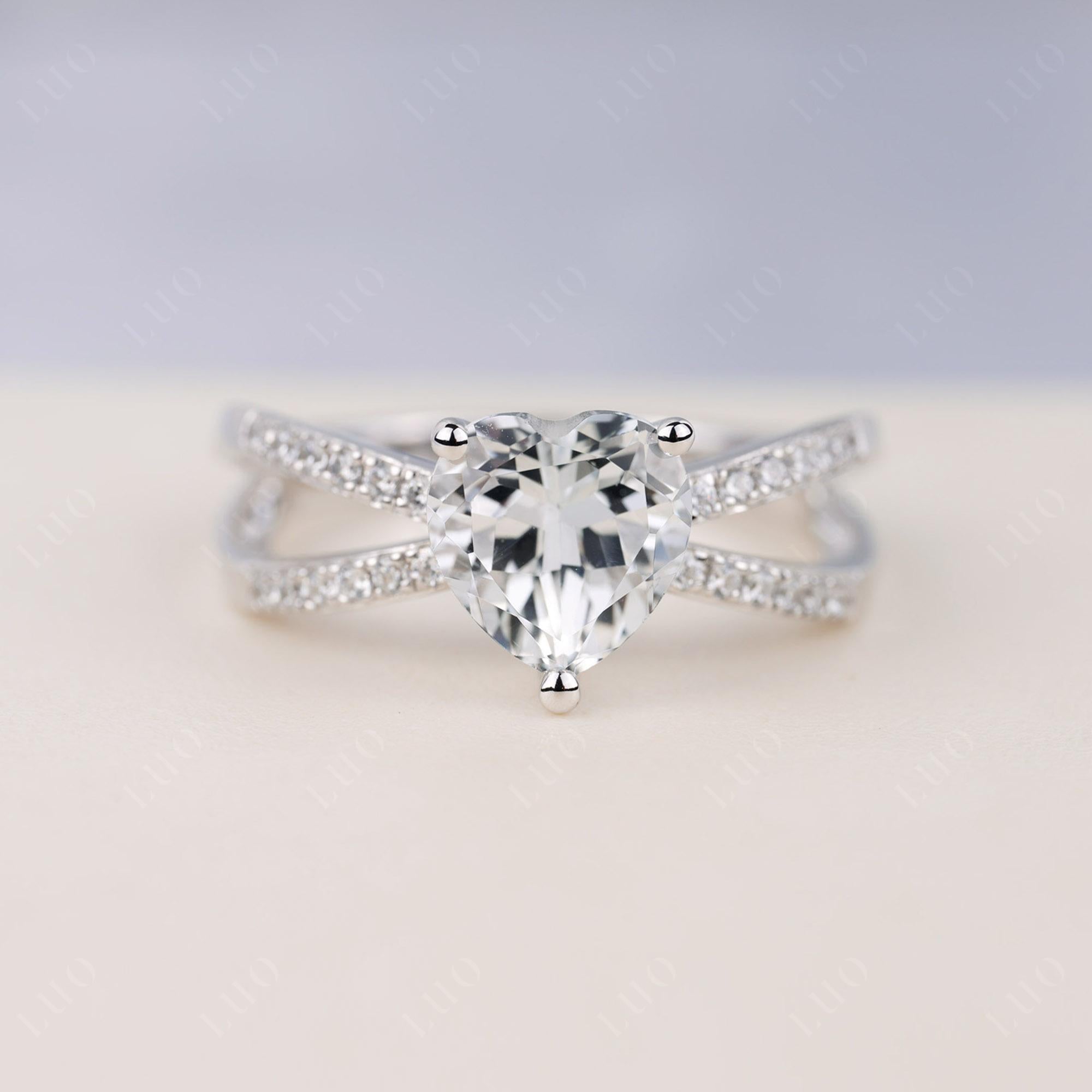 Heart Shaped White Topaz Ring Split Shank - LUO Jewelry 