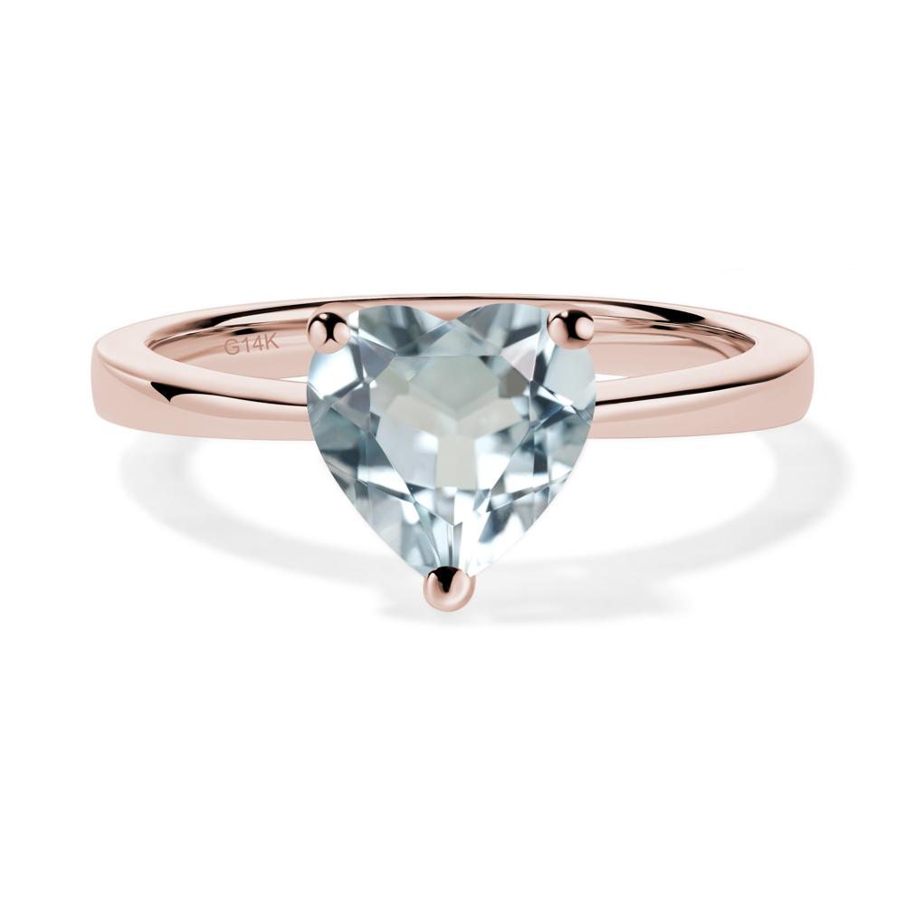 Aquamarine Heart Shaped Solitaire Ring - LUO Jewelry #metal_14k rose gold