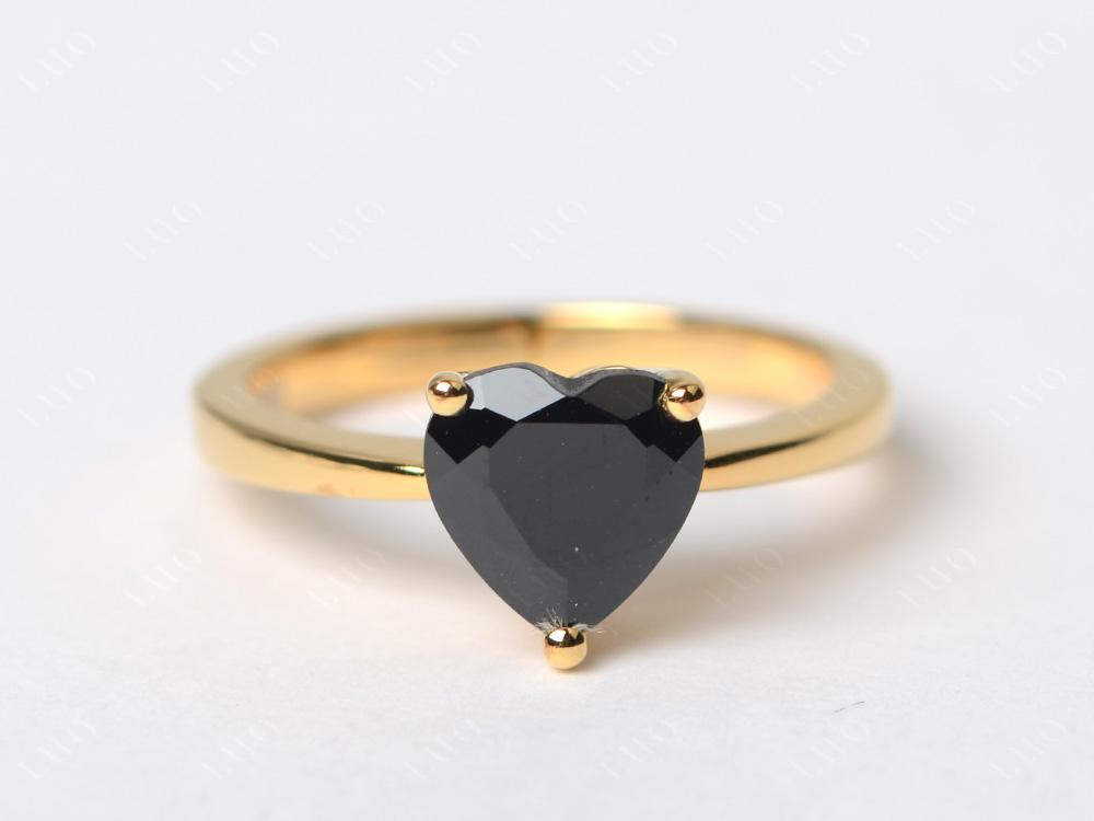 Heart Shaped Black Spinel Solitaire Ring - LUO Jewelry 