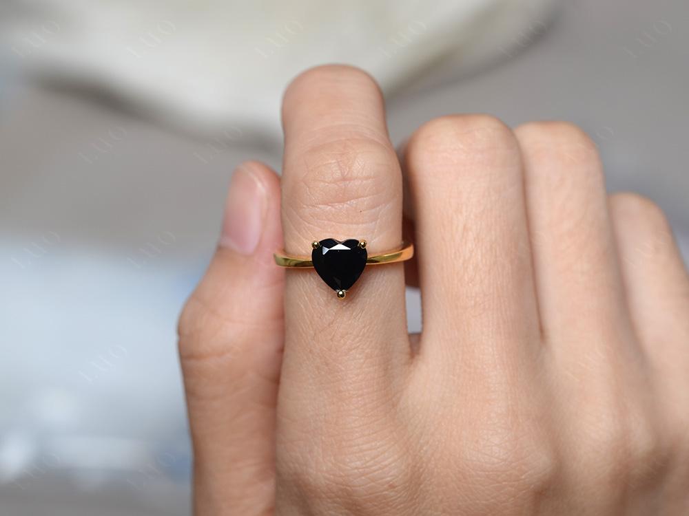 Heart Shaped Black Spinel Solitaire Ring - LUO Jewelry 