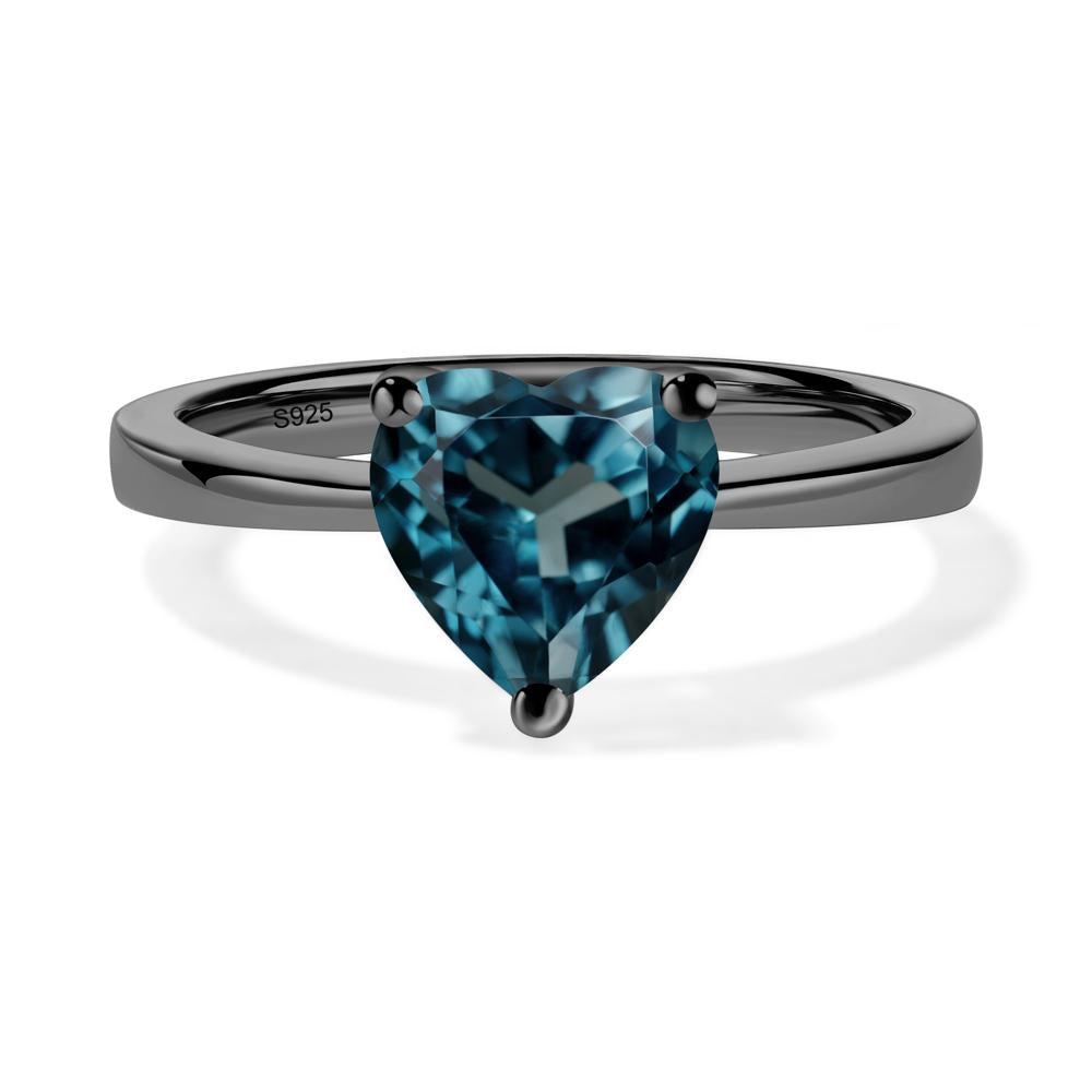 London Blue Topaz Heart Shaped Solitaire Ring - LUO Jewelry #metal_black finish sterling silver