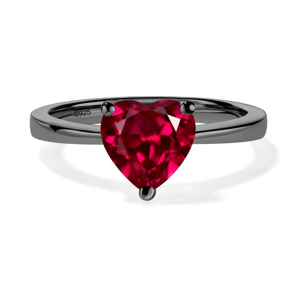 Heart Shaped Ruby Solitaire Ring - LUO Jewelry #metal_black finish sterling silver