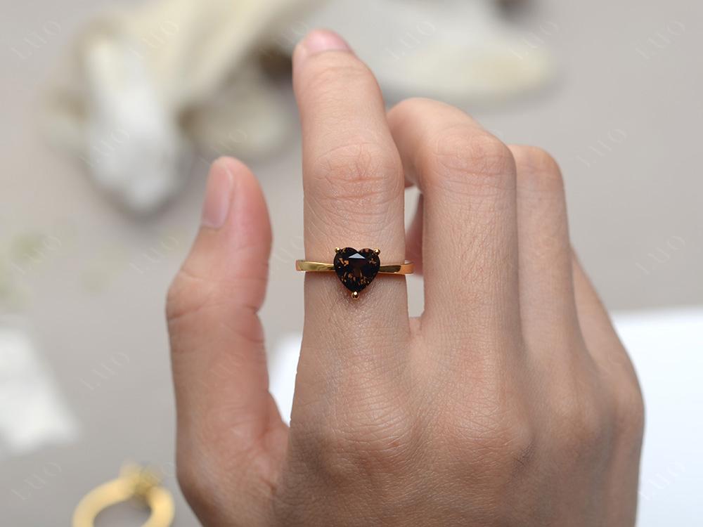 Smoky Quartz Heart Shaped Solitaire Ring - LUO Jewelry 