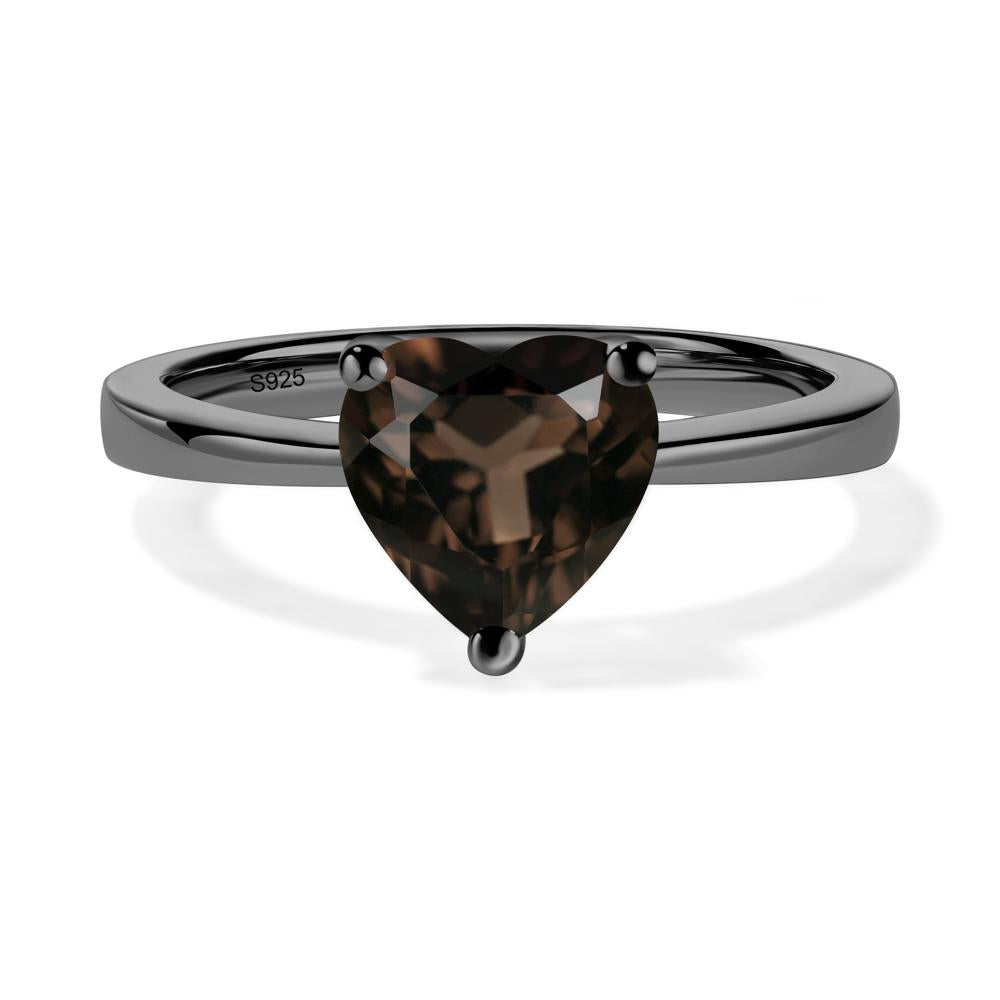 Smoky Quartz Heart Shaped Solitaire Ring - LUO Jewelry #metal_black finish sterling silver