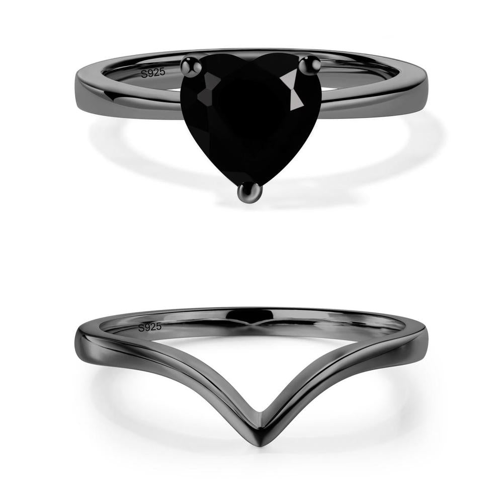 Heart Shaped Black Spinel Solitaire Ring - LUO Jewelry #metal_xxxxx