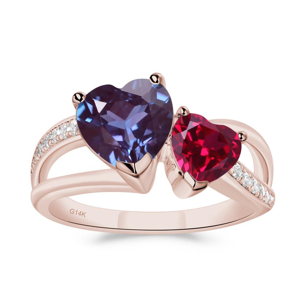 Heart Alexandrite and Ruby Toi Et Moi Ring - LUO Jewelry #metal_14k rose gold