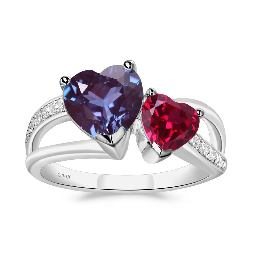 Heart Alexandrite and Ruby Toi Et Moi Ring - LUO Jewelry #metal_14k white gold