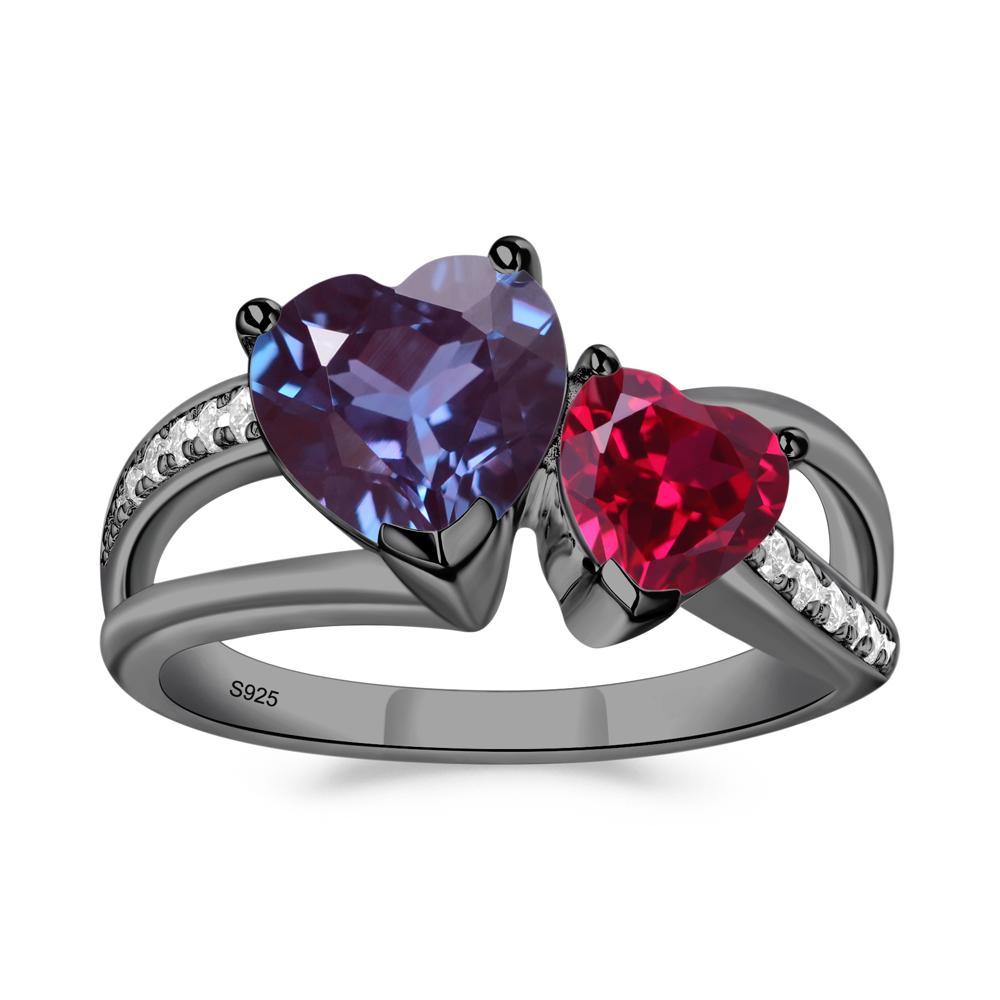 Heart Alexandrite and Ruby Toi Et Moi Ring - LUO Jewelry #metal_black finish sterling silver