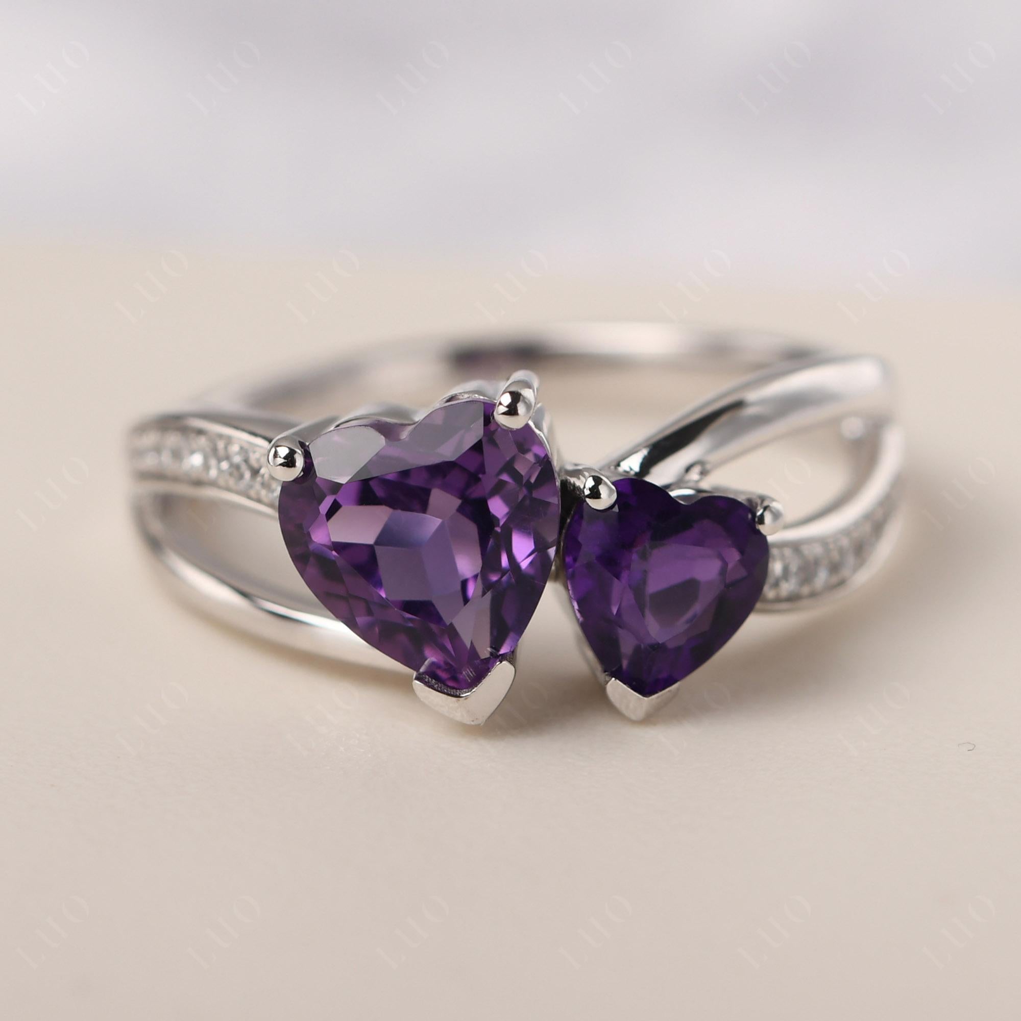 Amethyst Two Heart Ring - LUO Jewelry 