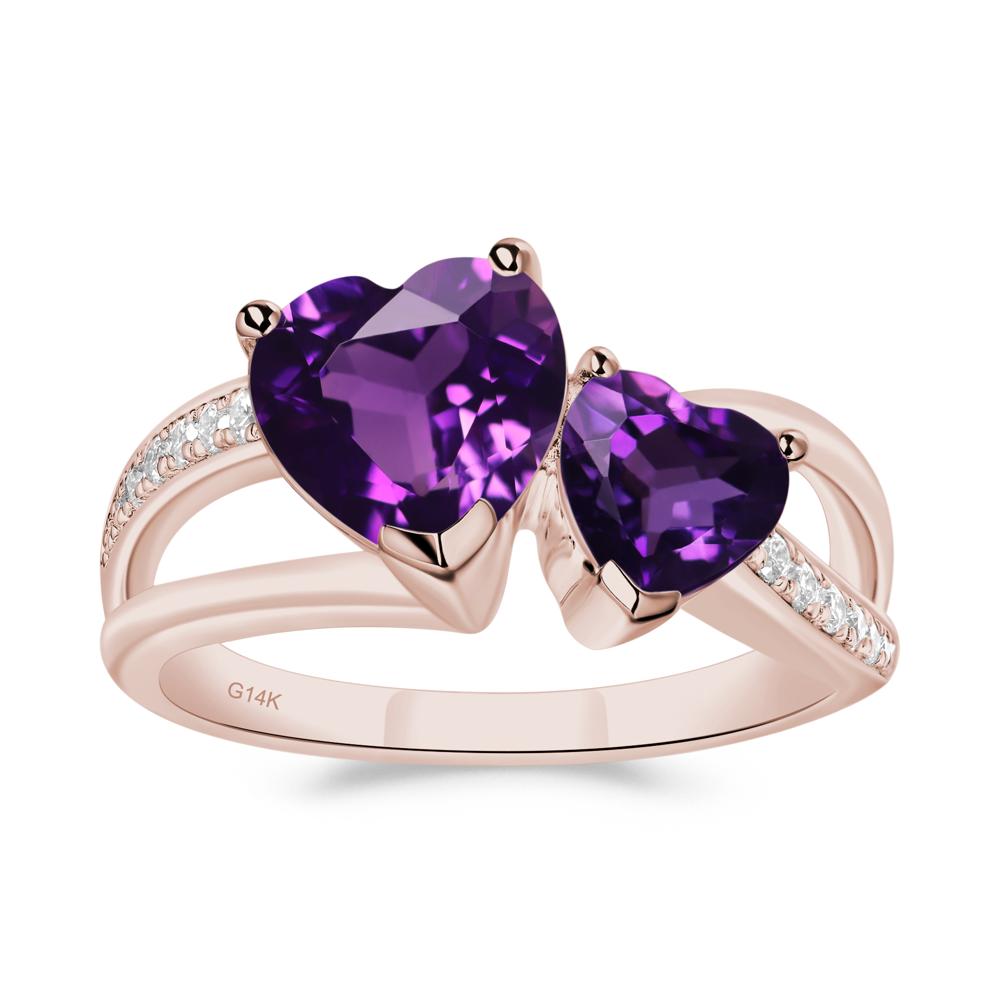 Amethyst Two Heart Ring - LUO Jewelry #metal_14k rose gold